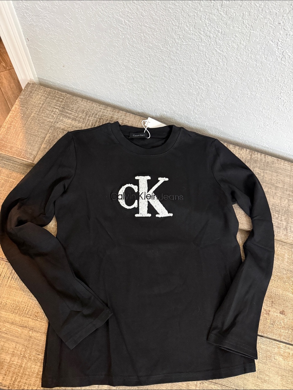 Calvin Klein Black Long-Sleeve Tee with White CK Logo